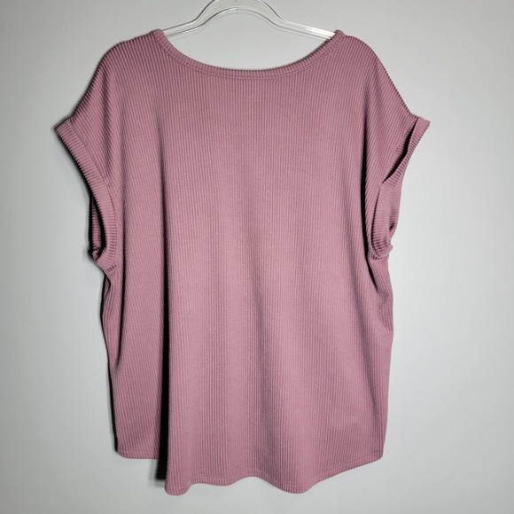 24/7 by Maurices Plus Size 1x Ribbed Knit Short Sleeve Tee Mauve Boxy Lagenlook - Picture 4 of 9